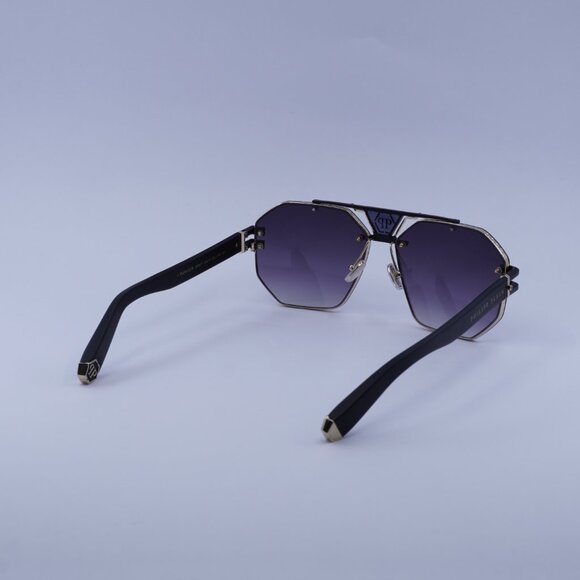 Philipp Plein SPP077M 0302 Sunglasses Black/Gold Aviator Frame, Grey Lenses - Picture 7 of 10